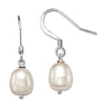 thumbnail image 1 of 925 Sterling Silver Polished Shepherd hook White Freshwater Cultured Pearl Long Drop Dangle Earrings 26x7mm Wide Dangle, 1 of 3