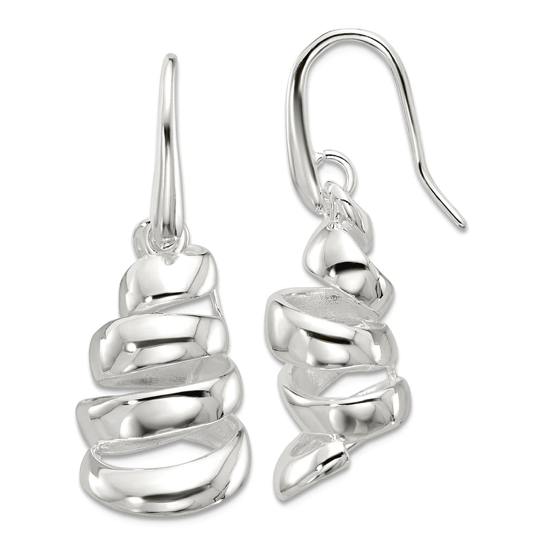 925 Sterling Silver Polished Silver Plated Spiral Dangle Shepherd Hook Earrings 38.5x14.5mm Wide Dangle Earring for Wome