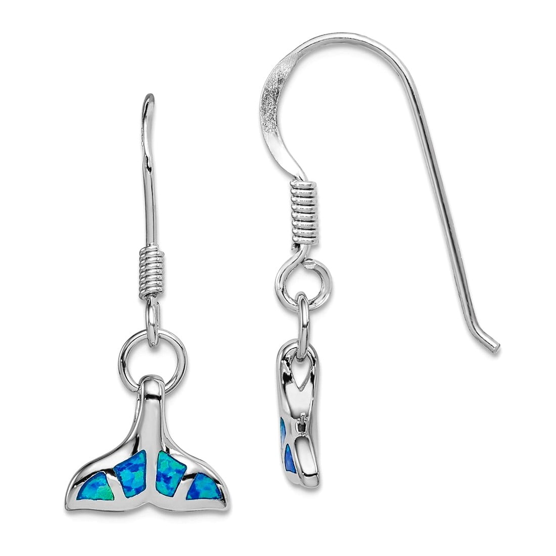 925 Sterling Silver Polished Simulated Blue Simulated Opal Dolphin Tail Shepherd Hook Earrings 31x13mm Stud Earring for
