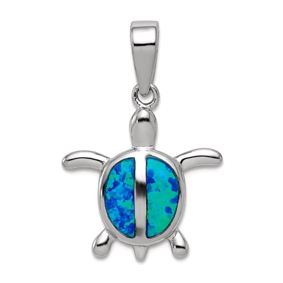 925 Sterling Silver Polished Simulated Blue Simulated Opal Turtle Pendant Necklace 18x17.5mm Wide Pendant for Women