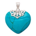 thumbnail image 1 of 925 Sterling Silver Polished Simulated Turquoise Love Heart Stone Pendant Necklace 33x28mm Wide Pendant for Women, 1 of 2