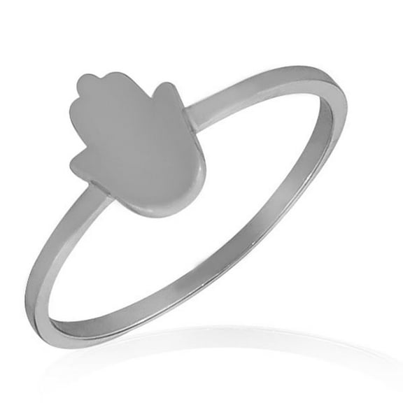 925 Sterling Silver Polished Small Hamsa Hand Good Luck Ring Band - Size 7
