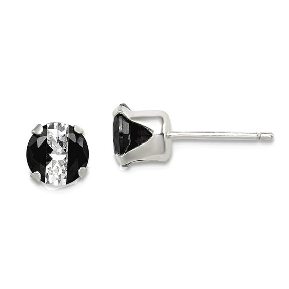 925 Sterling Silver Polished Snap setting Black and White Colored Cubic Zirconia 6mm Round Post Earrings 6x6mm Wide Stud