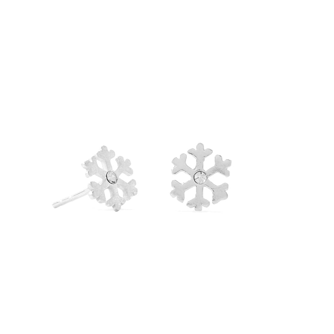 925 Sterling Silver Polished Snowflake Stud Earrings With Crystal Center Cute Shiny 1.5mm Clear Crystals Stud Earring fo
