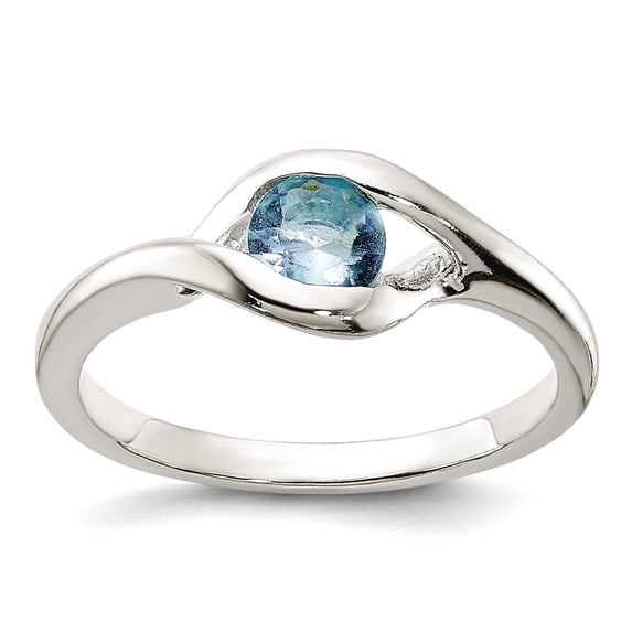 925 Sterling Silver Polished Solid Back Blue Glass Ring Size 8 Ring for Women