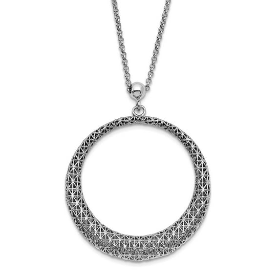 925 Sterling Silver Polished Sparkle-Cut Circle Pendant Necklace 2inch Ext 19.5 Inch 41mm Wide Pendant for Women