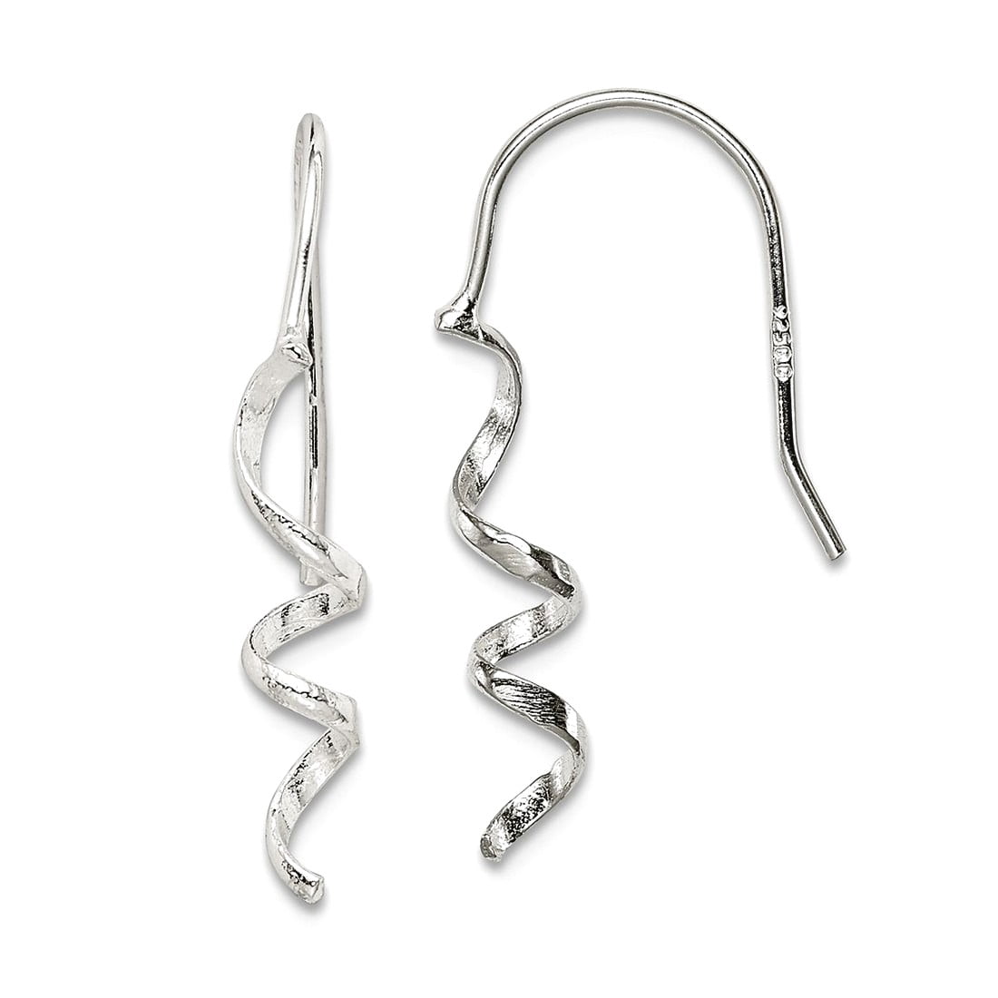 925 Sterling Silver Polished Spiral Dangle Shepherd Hook Earrings 26x4mm Wide Dangle Earring for Women