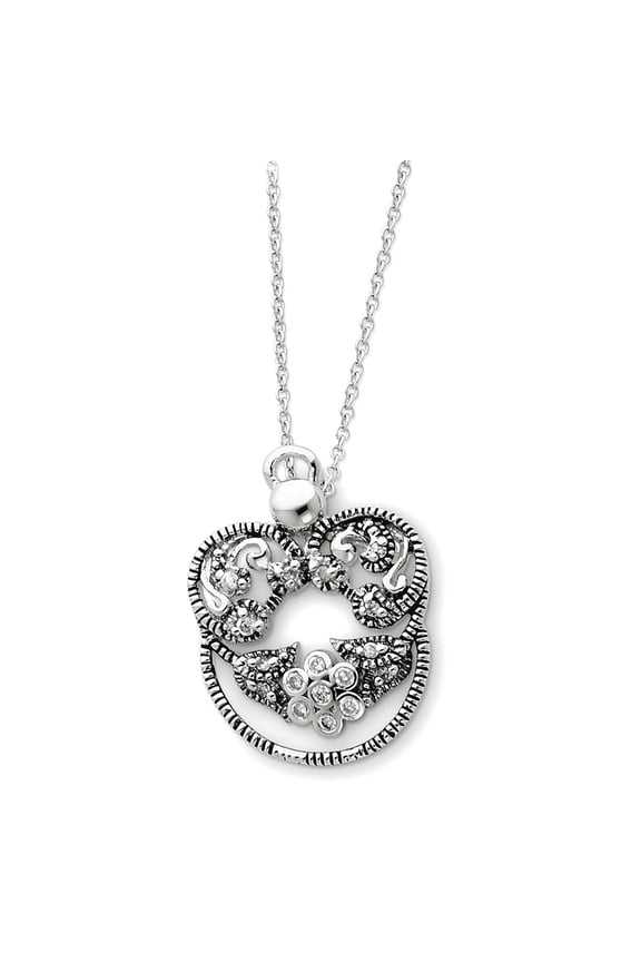 925 Sterling Silver Polished Spring-Ring Oxidized Cubic Zirconia Religious Guardian Angel Necklace 18 Inch Pendant Neckl