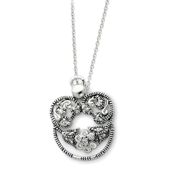 925 Sterling Silver Polished Spring-Ring Oxidized Cubic Zirconia Religious Guardian Angel Necklace 18 Inch Pendant Neckl