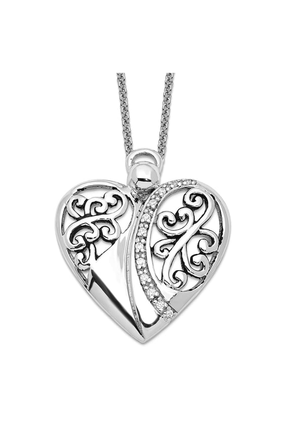 925 Sterling Silver Polished Spring-Ring Oxidized Cubic Zirconia Religious Guardian Angel Necklace 18 Inch Pendant Neckl