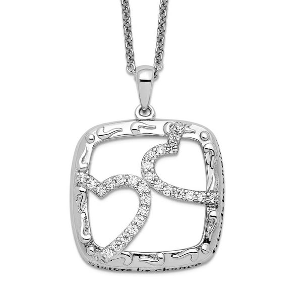 925 Sterling Silver Polished Spring-Ring Oxidized Cubic Zirconia Sisters By Chance 18inch Love Hearts Necklace Pendant N