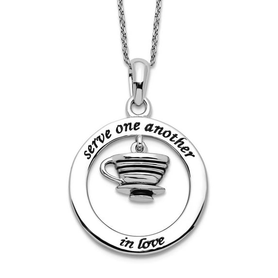 925 Sterling Silver Polished Spring-Ring Oxidized Serve One Another 18inch Necklace Pendant Necklace for Women