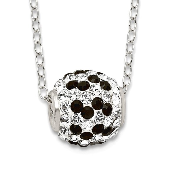 925 Sterling Silver Polished Spring-Ring Black and White Crystal Element Necklace 18 Inch Pendant Necklace for Women