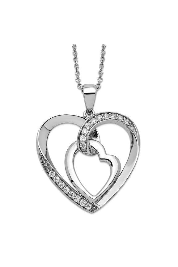 925 Sterling Silver Polished Spring-Ring Cubic Zirconia My Love Heart To Yours 18inch Necklace Pendant Necklace for Wome