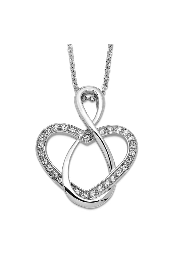 925 Sterling Silver Polished Spring-Ring Cubic Zirconia Necklace 18 Inch Pendant Necklace for Women