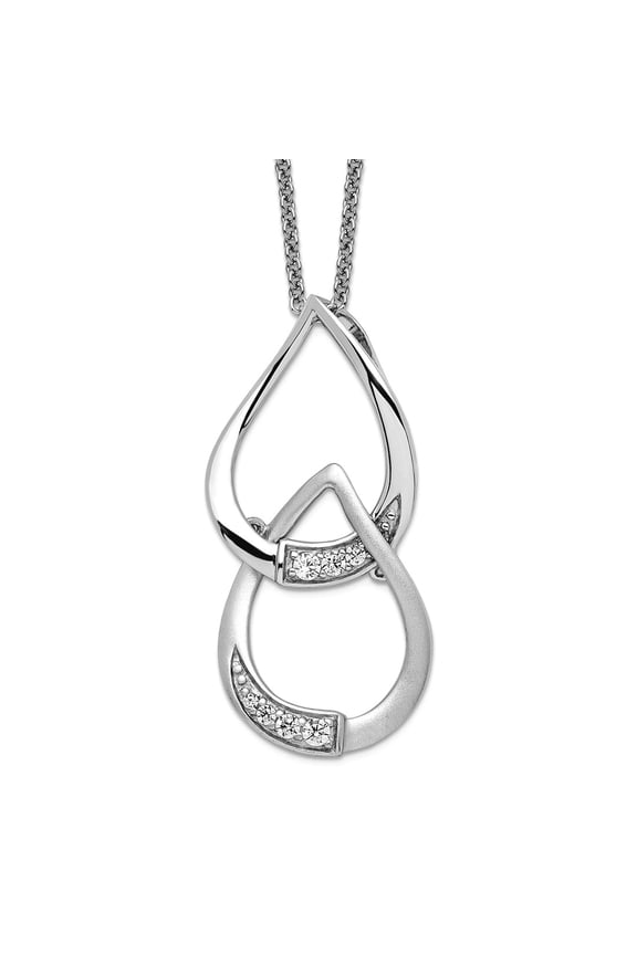 925 Sterling Silver Polished Spring-Ring Cubic Zirconia Necklace 18 Inch Pendant Necklace for Women
