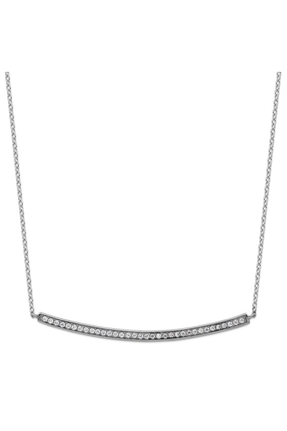 925 Sterling Silver Polished Spring-Ring Cubic Zirconia With 2inch Ext. Necklace 16 Inch 49mm Wide Pendant Necklace for