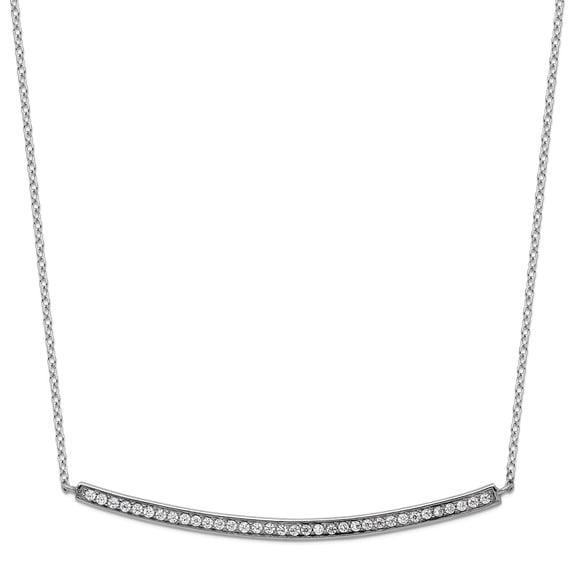 925 Sterling Silver Polished Spring-Ring Cubic Zirconia With 2inch Ext. Necklace 16 Inch 49mm Wide Pendant Necklace for
