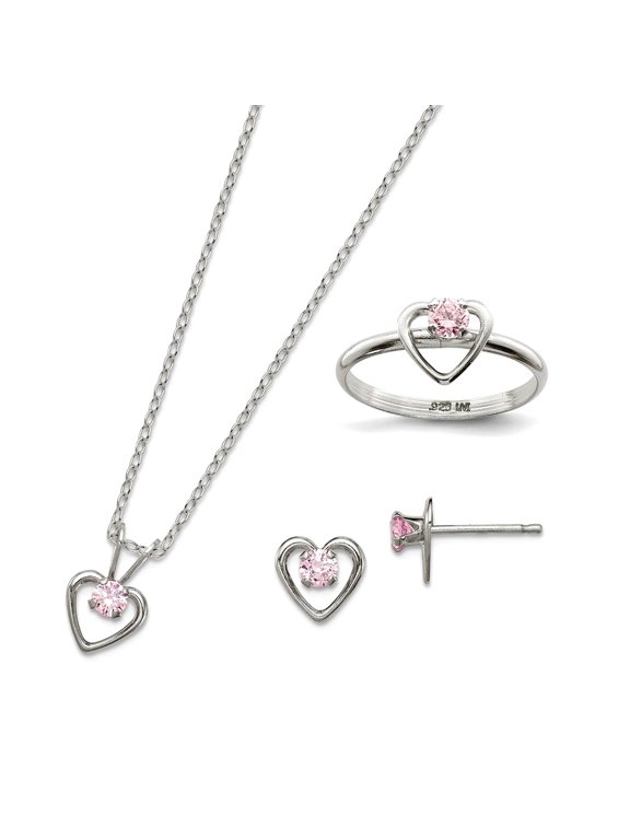 925 Sterling Silver Polished Spring-Ring 15 Inch Necklace Earrings and Size 3 Ring Set Jewelry Set