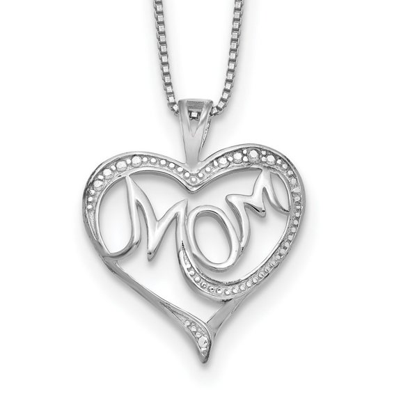 925 Sterling Silver Polished Spring Ring Diamond Mom Necklace 16 Inch Measures 17mm Wide - Pendant Necklace for Women