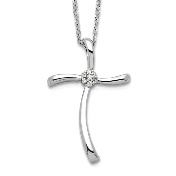 925 Sterling Silver Polished Spring-Ring Diamond Religious Faith Cross Necklace 16 Inch 19mm Wide Pendant Necklace for W