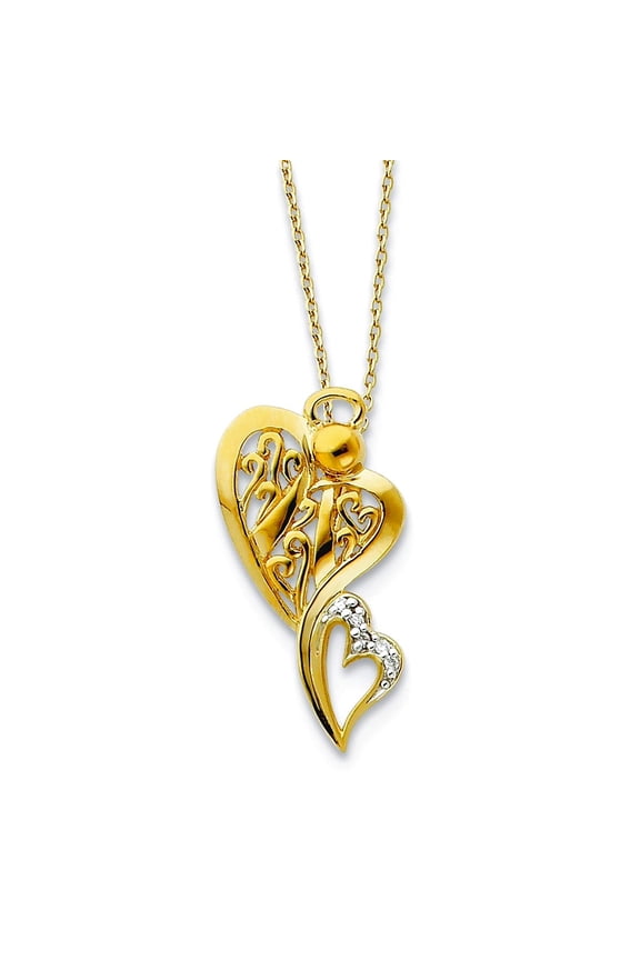 925 Sterling Silver Polished Spring-Ring Gold Plated Cubic Zirconia Religious Guardian Angel Necklace 18 Inch Pendant Ne