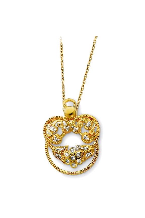 925 Sterling Silver Polished Spring-Ring Gold Plated Cubic Zirconia Religious Guardian Angel Necklace 18 Inch Pendant Ne