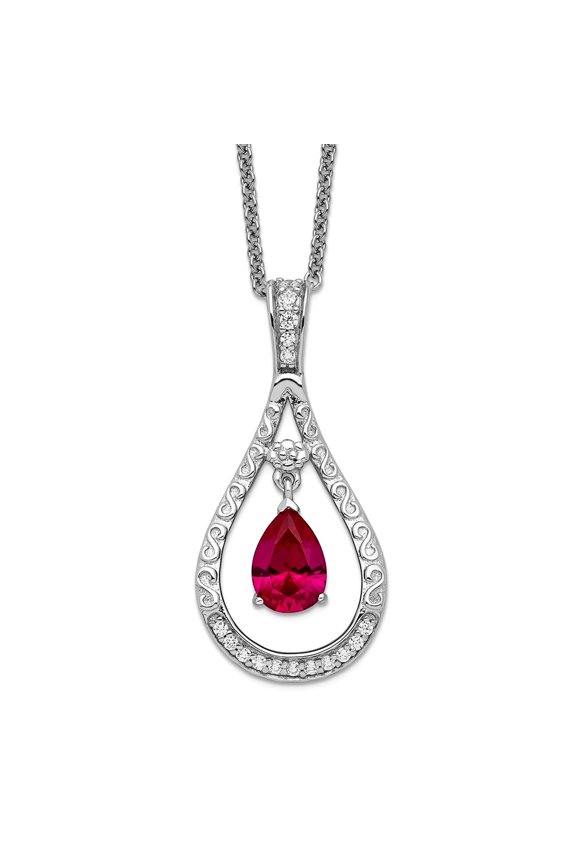 925 Sterling Silver Polished Spring-Ring July Cubic Zirconia Necklace 18 Inch Pendant Necklace for Women