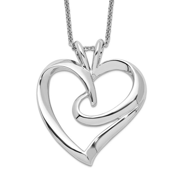 925 Sterling Silver Polished Spring-Ring Love Heart Necklace 18 Inch Pendant Necklace for Women