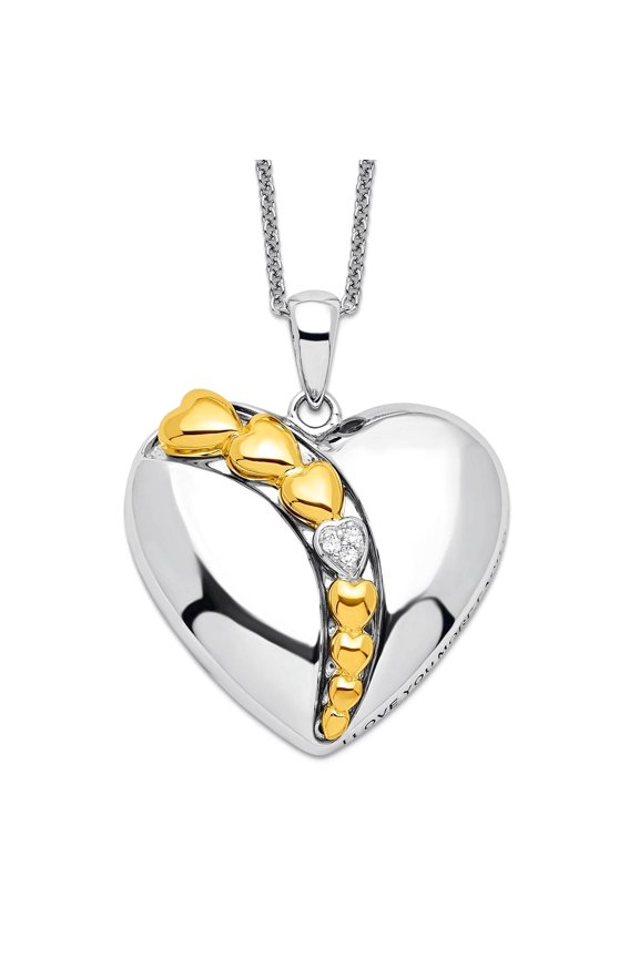 925 Sterling Silver Polished Oxidized Spring-Ring accented gold plating Cubic Zirconia Necklace 18 Inch Pendant Necklace