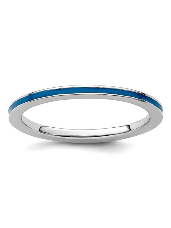 925 Sterling Silver Polished Stackable Blue Enameled 1.5mm Ring Size 7 Stackable Ring for Women