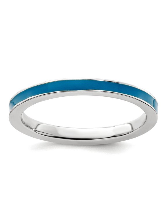 925 Sterling Silver Polished Stackable Blue Enameled 2.25mm Ring Size 6 Stackable Ring for Women