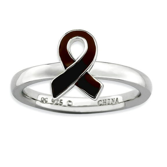 925 Sterling Silver Polished Stackable Brown Enameled Awareness Ribbon Ring Size 10 Stackable Ring for Women