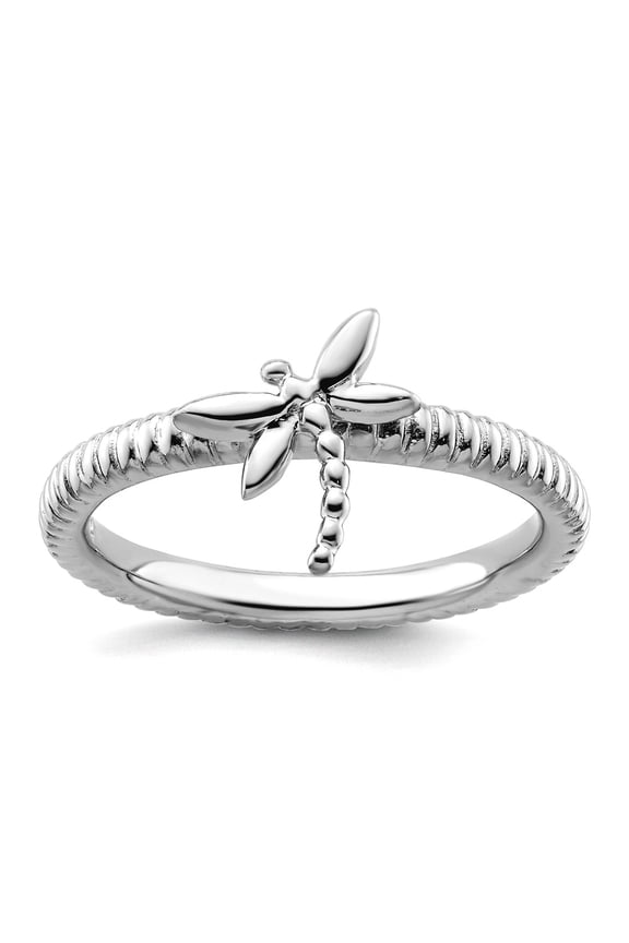 925 Sterling Silver Polished Stackable Dragonfly Ring Size 8 Stackable Ring for Women - 3.2 Grams