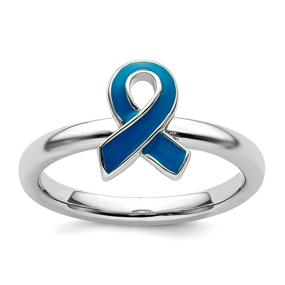 925 Sterling Silver Polished Stackable Blue Enameled Awareness Ribbon Ring Size 7 Stackable Ring for Women