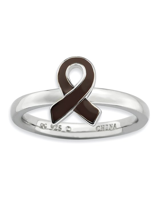 925 Sterling Silver Polished Stackable Expressions Brown Enameled Awareness Ribbon Ring Size 6 Jewelry Gifts for Women