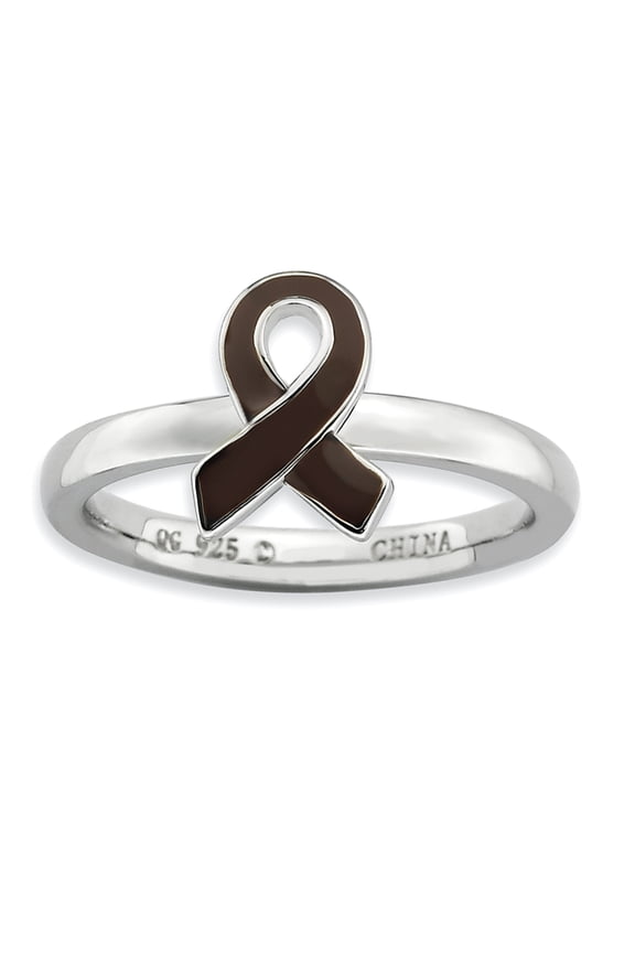 925 Sterling Silver Polished Stackable Expressions Brown Enameled Awareness Ribbon Ring Size 6 Jewelry Gifts for Women