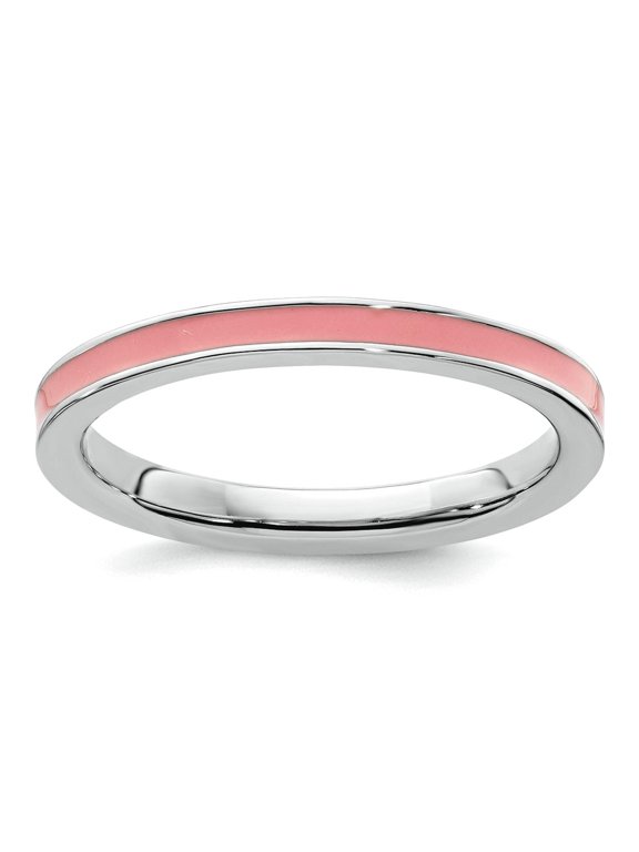 925 Sterling Silver Polished Stackable Pink Enameled 2.25mm Ring Size 6 Stackable Ring for Women