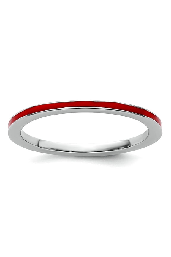 925 Sterling Silver Polished Stackable Red Enameled 1.5mm Ring Size 8 Stackable Ring for Women
