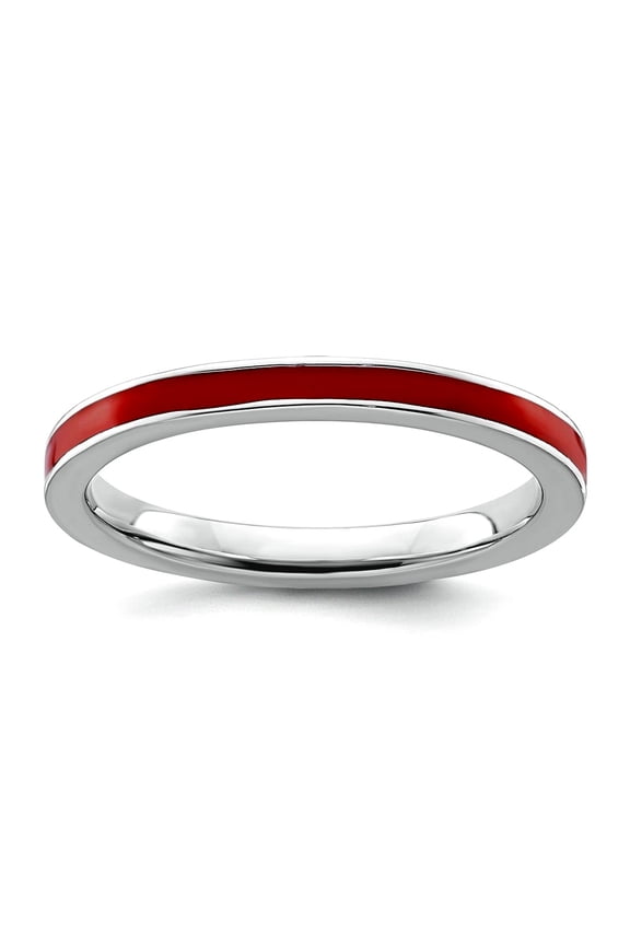 925 Sterling Silver Polished Stackable Red Enameled 2.25mm Ring Size 10 Stackable Ring for Women