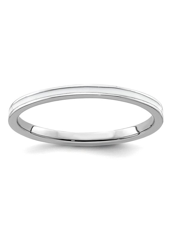 925 Sterling Silver Polished Stackable White Enameled 1.5mm Ring Size 6 Stackable Ring for Women