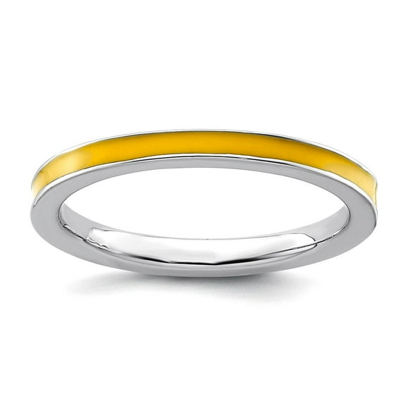 925 Sterling Silver Polished Stackable Yellow Enameled 2.25mm Ring Size 8 Stackable Ring for Women