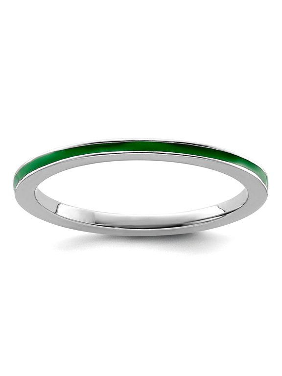 925 Sterling Silver Polished Stackable Green Enameled 1.5mm Ring Size 10 Stackable Ring for Women