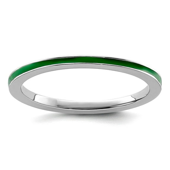 925 Sterling Silver Polished Stackable Green Enameled 1.5mm Ring Size 10 Stackable Ring for Women