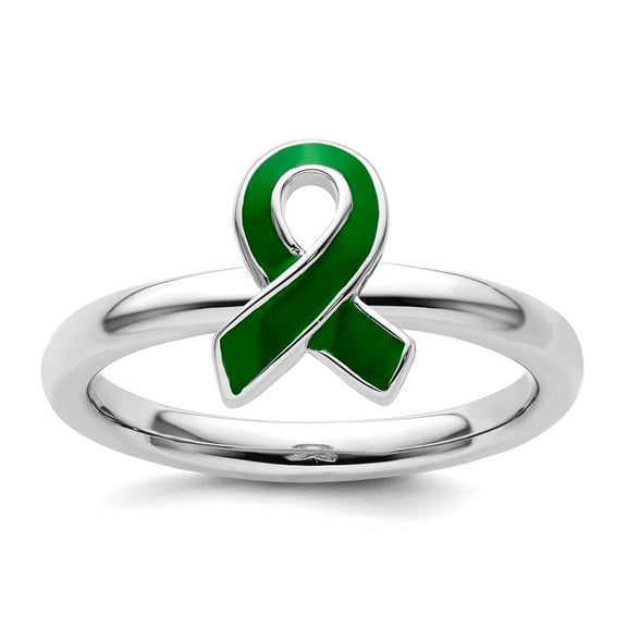 925 Sterling Silver Polished Stackable Green Enameled Awareness Ribbon Ring Size 8 Stackable Ring for Women