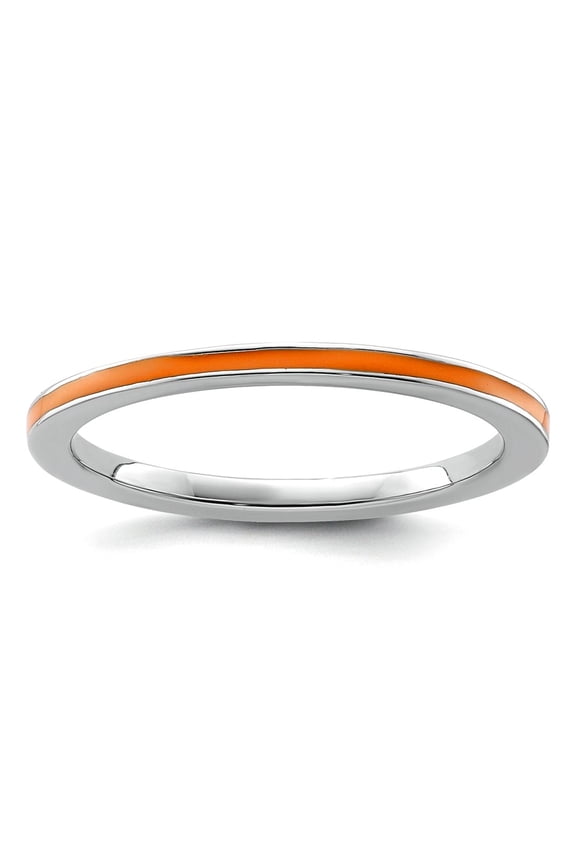 925 Sterling Silver Polished Stackable Orange Enameled 1.5mm Ring Size 7 Stackable Ring for Women