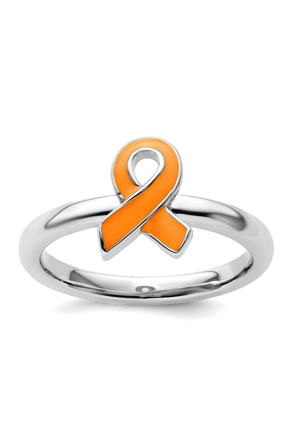 925 Sterling Silver Polished Stackable Orange Enameled Awareness Ribbon Ring Size 5 Stackable Ring for Women