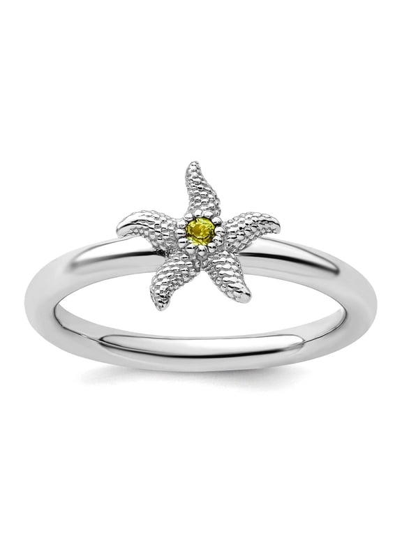 925 Sterling Silver Polished Stackable Peridot Sea shell Nautical Starfish Ring Size 7 Stackable Ring for Women