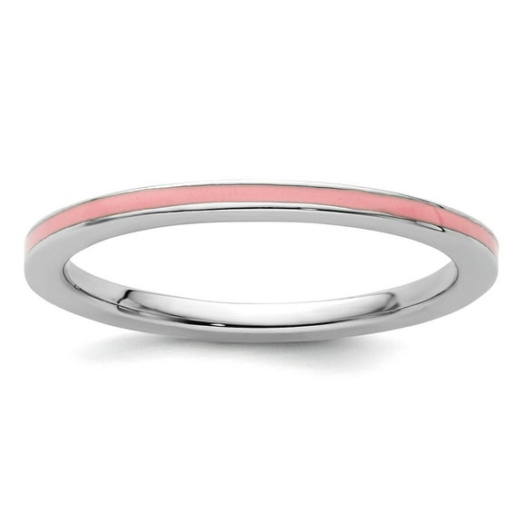 925 Sterling Silver Polished Stackable Pink Enameled 1.5mm Ring Size 9 Stackable Ring for Women
