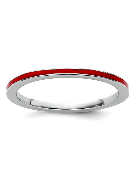 925 Sterling Silver Polished Stackable Red Enameled 1.5mm Ring Size 6 Stackable Ring for Women